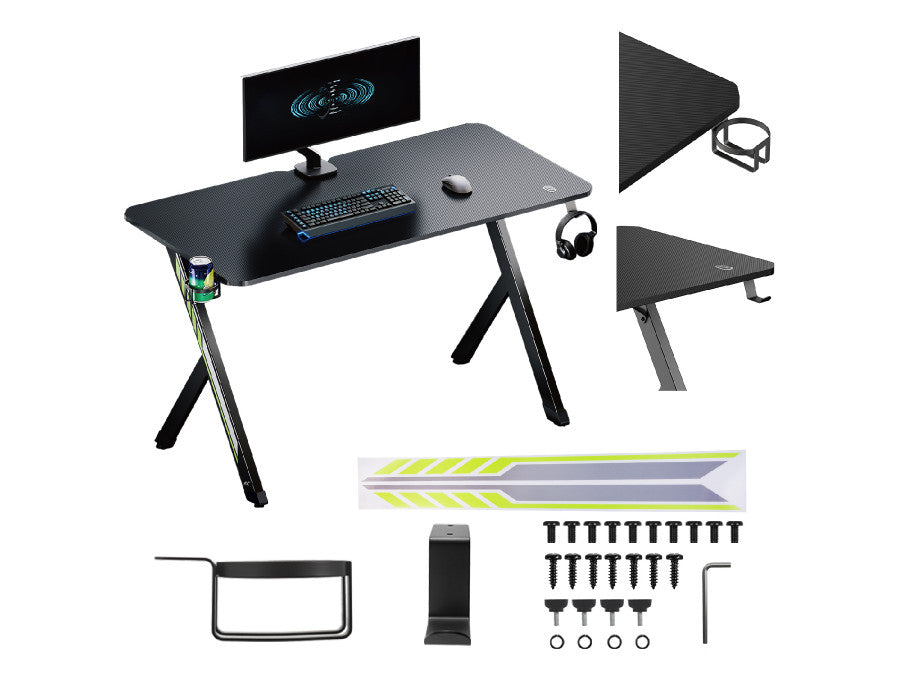 Birou gaming – dimensiune 120x60 cm, 75 kg, suport casti + pahar, negru