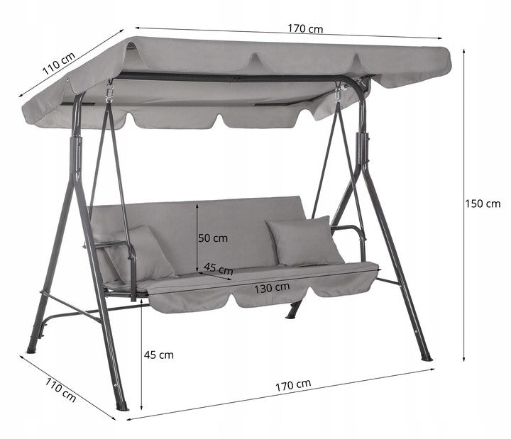 Balansoar gradina Luna cu Pernite pentru Terasa sau Gradina, 3 locuri, 220kg, gri