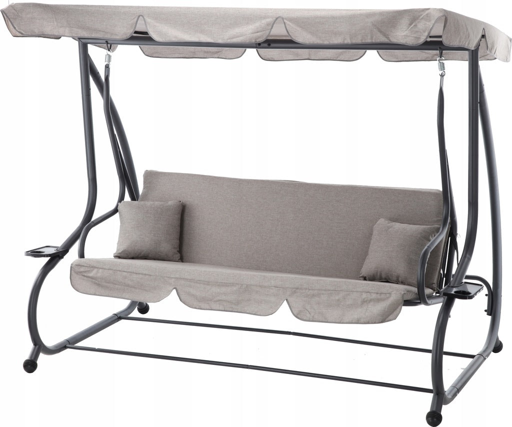 Balansoar gradina 3 locuri cu baldachin reglabil, perne si suport pahare, 210x120x170 cm, gri