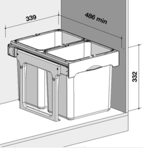 Cos gunoi incorporabil cu 2 compartimente x 16 litri