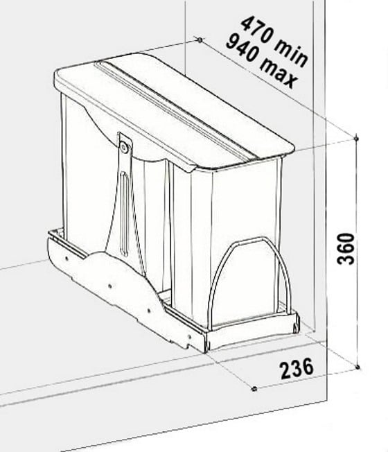 Cos gunoi incorporabil cu cu 2 recipiente 1 x 16 litri si 1 x 8 litri