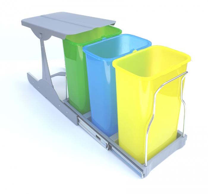 Cos de gunoi incorporabil colectare selectiva cu 3 recipiente x 8 litri