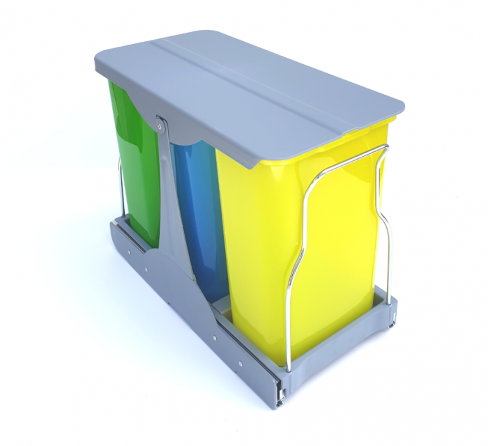 Cos de gunoi incorporabil colectare selectiva cu 3 recipiente x 8 litri