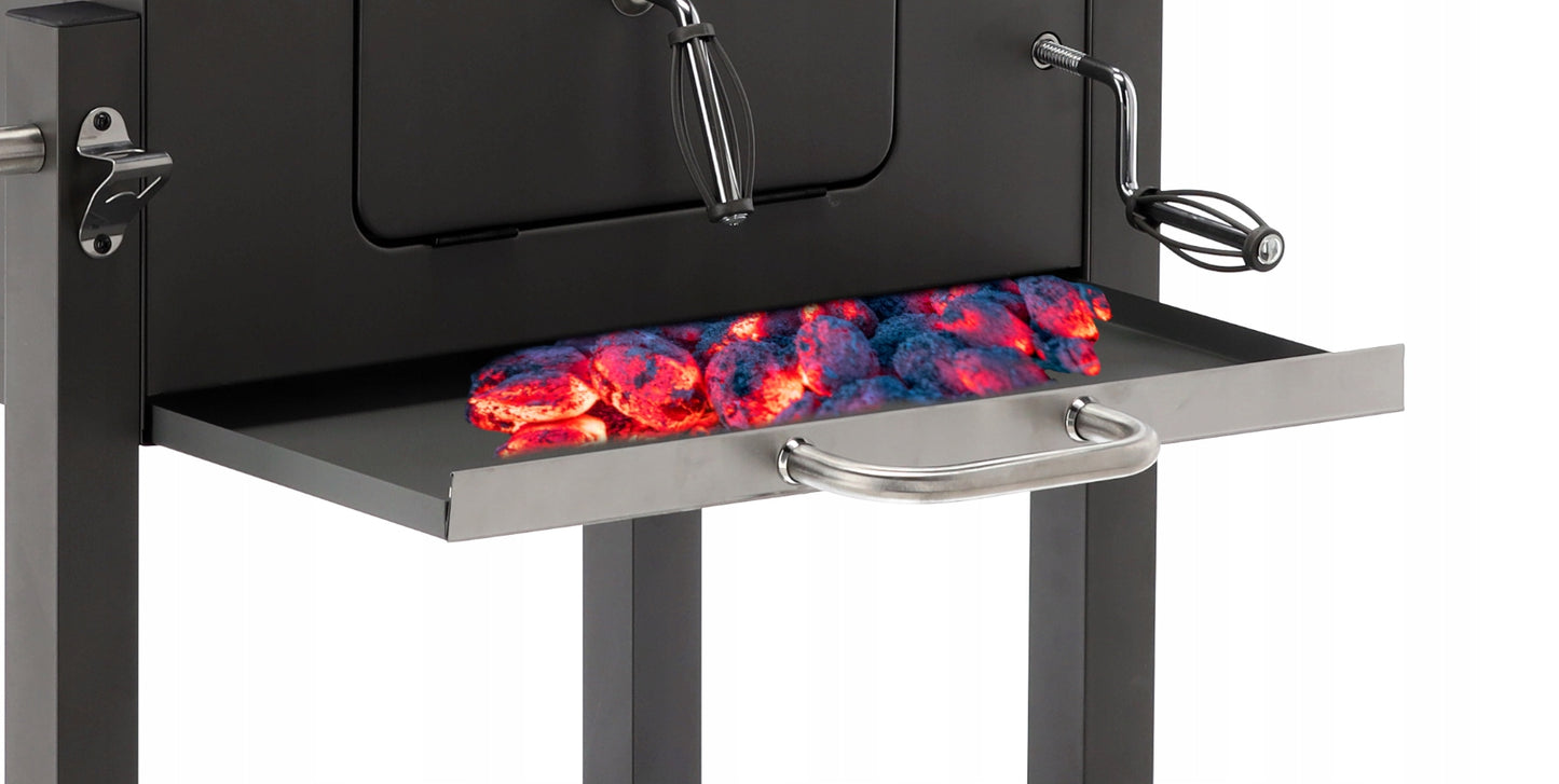 Gratar gradina pe carbuni, cu suport lateral si termometru capac, 115x60x108cm