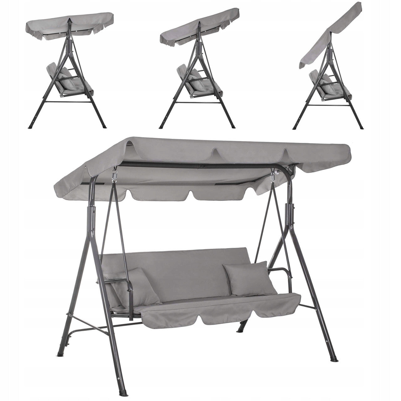 Balansoar gradina Luna cu Pernite pentru Terasa sau Gradina, 3 locuri, 220kg, gri