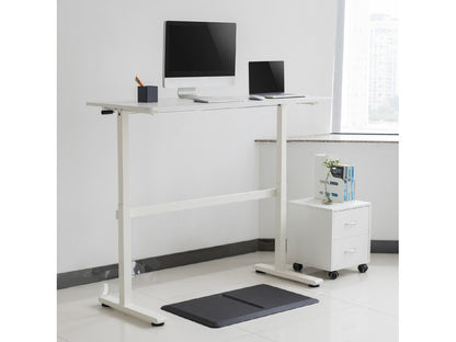 Birou reglabil manual ,dimensiune 140x60 cm, alb , inlatime 70–117 cm