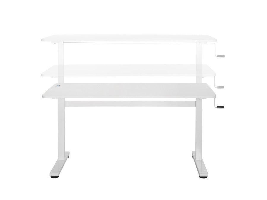 Birou reglabil manual ,dimensiune 140x60 cm, alb , inlatime 70–117 cm