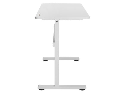 Birou reglabil manual ,dimensiune 140x60 cm, alb , inlatime 70–117 cm