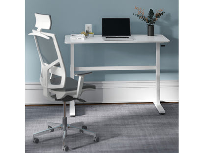 Birou reglabil manual ,dimensiune 140x60 cm, alb , inlatime 70–117 cm