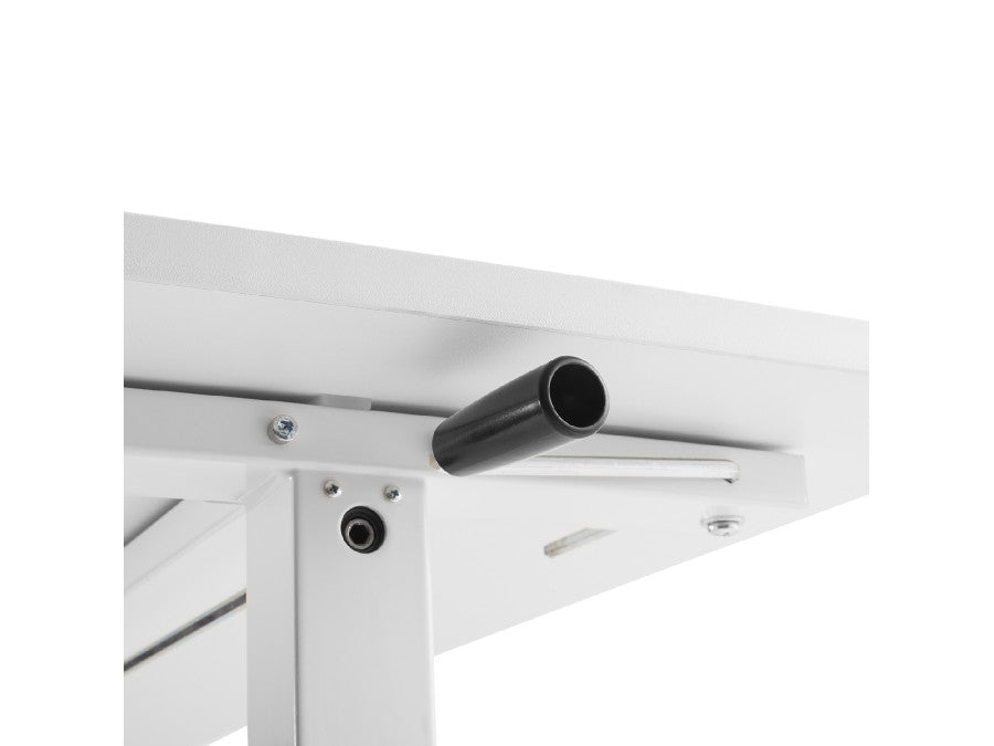 Birou reglabil manual ,dimensiune 140x60 cm, alb , inlatime 70–117 cm
