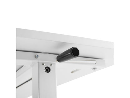Birou reglabil manual ,dimensiune 140x60 cm, alb , inlatime 70–117 cm