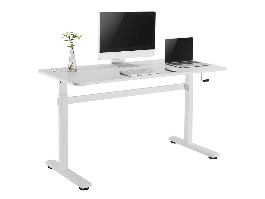 Birou reglabil manual ,dimensiune 140x60 cm, alb , inlatime 70–117 cm