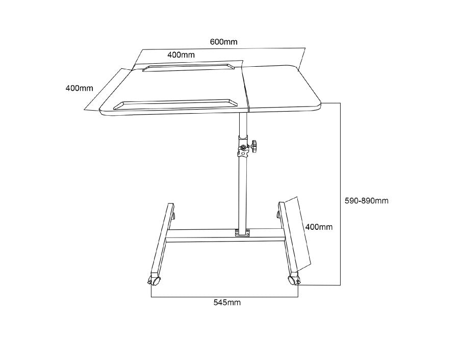 Birou mobil/stand laptop – dublu blat, dimensiune 80x40 cm, inaltime 59x89 cm, culoare negru