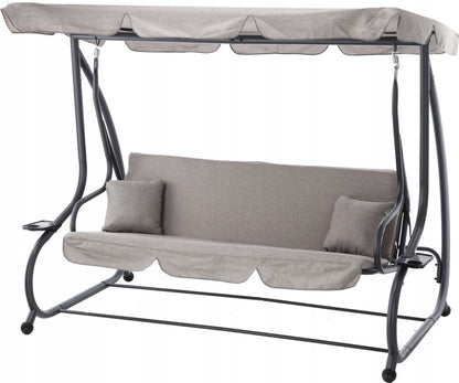 Balansoar gradina 3 locuri cu baldachin reglabil, perne si suport pahare, 210x120x170 cm, gri