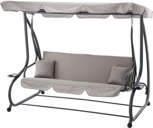 Balansoar gradina 3 locuri cu baldachin reglabil, perne si suport pahare, 210x120x170 cm, gri