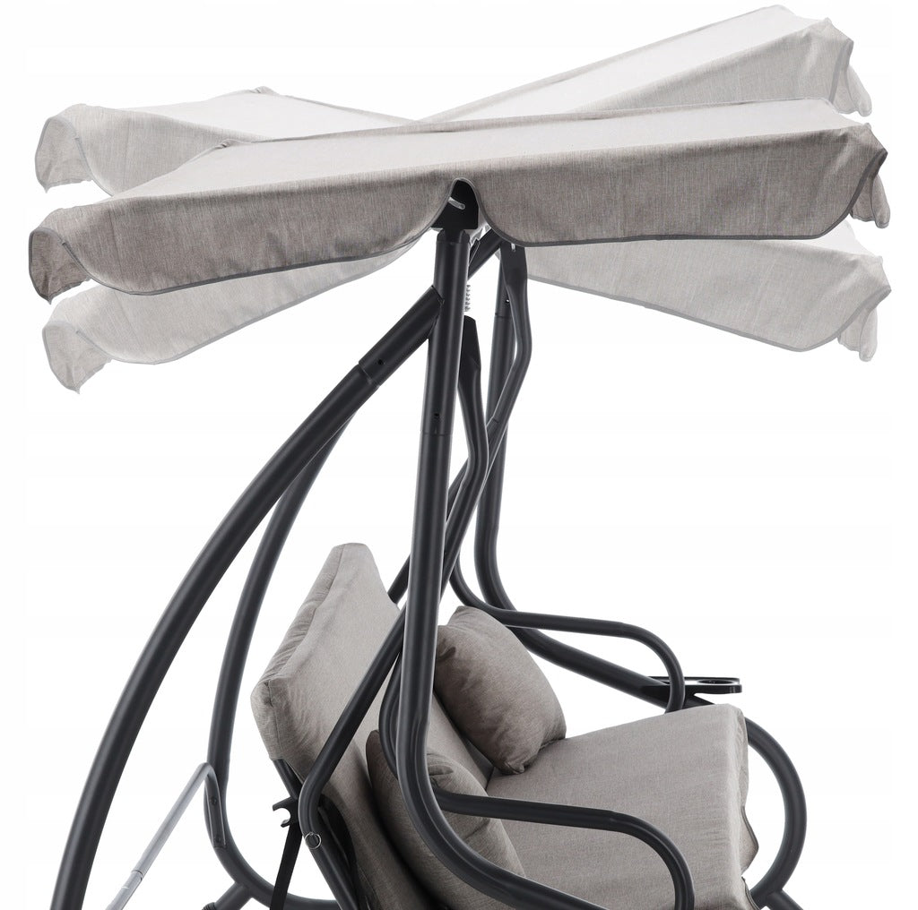 Balansoar gradina 3 locuri cu baldachin reglabil, perne si suport pahare, 210x120x170 cm, gri