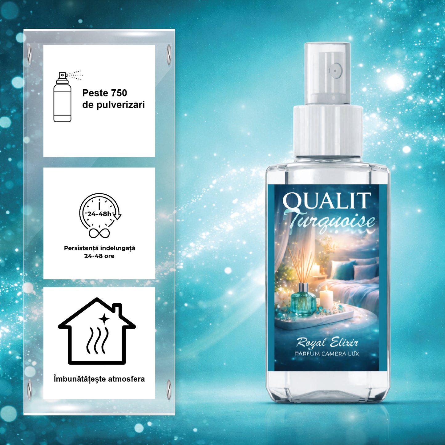 Parfum de camera concentrat, Qualit Turquoise, Royal Elixir, Seduction, 75 ml