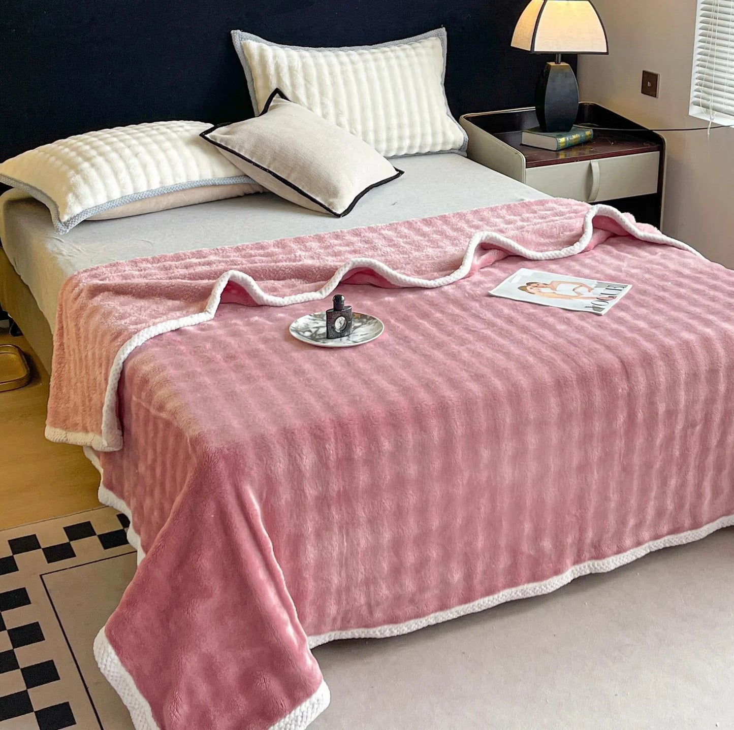 Patura de pat cocolino cu blana, dimensiune 200x230cm, diverse culori
