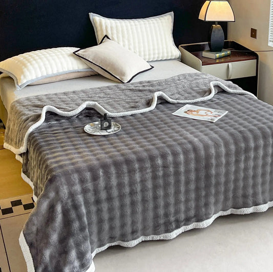 Patura de pat cocolino cu blana, dimensiune 200x230cm, diverse culori