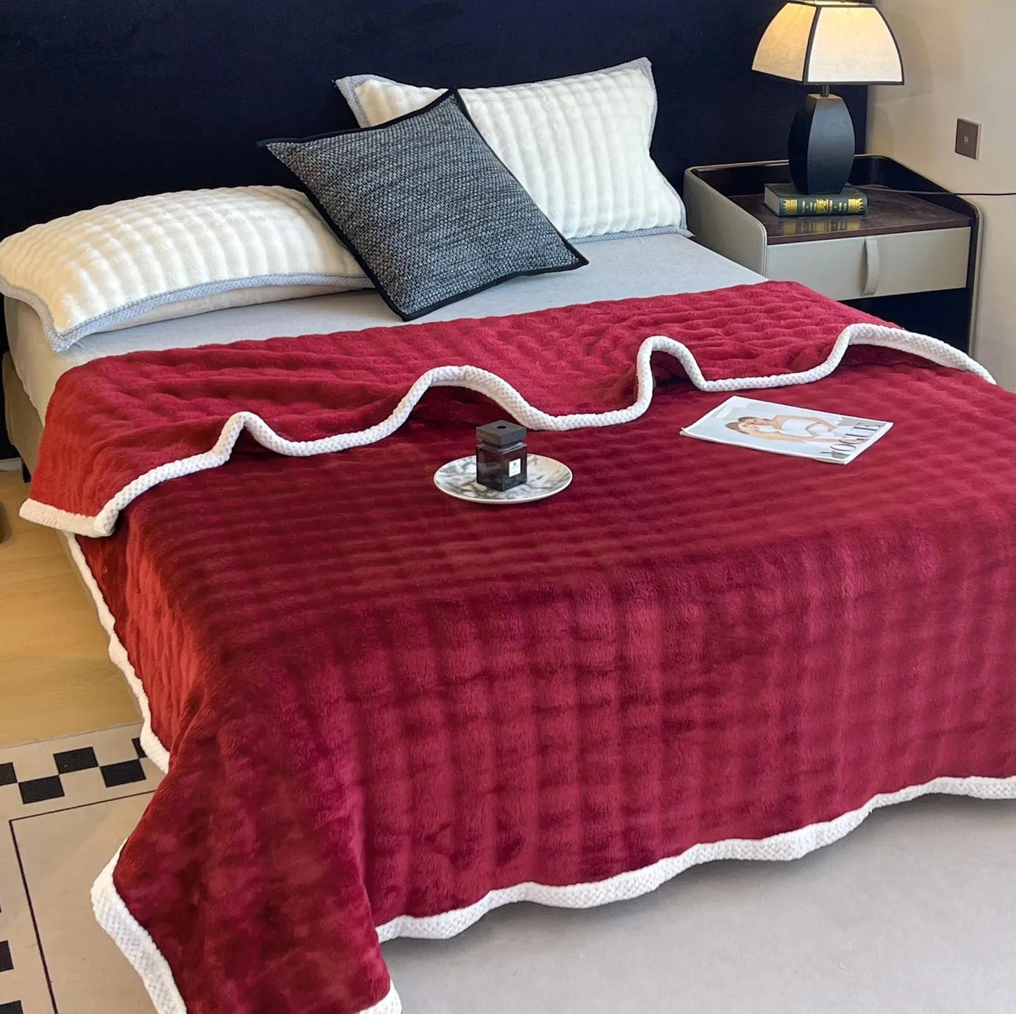 Patura de pat cocolino cu blana, dimensiune 200x230cm, diverse culori