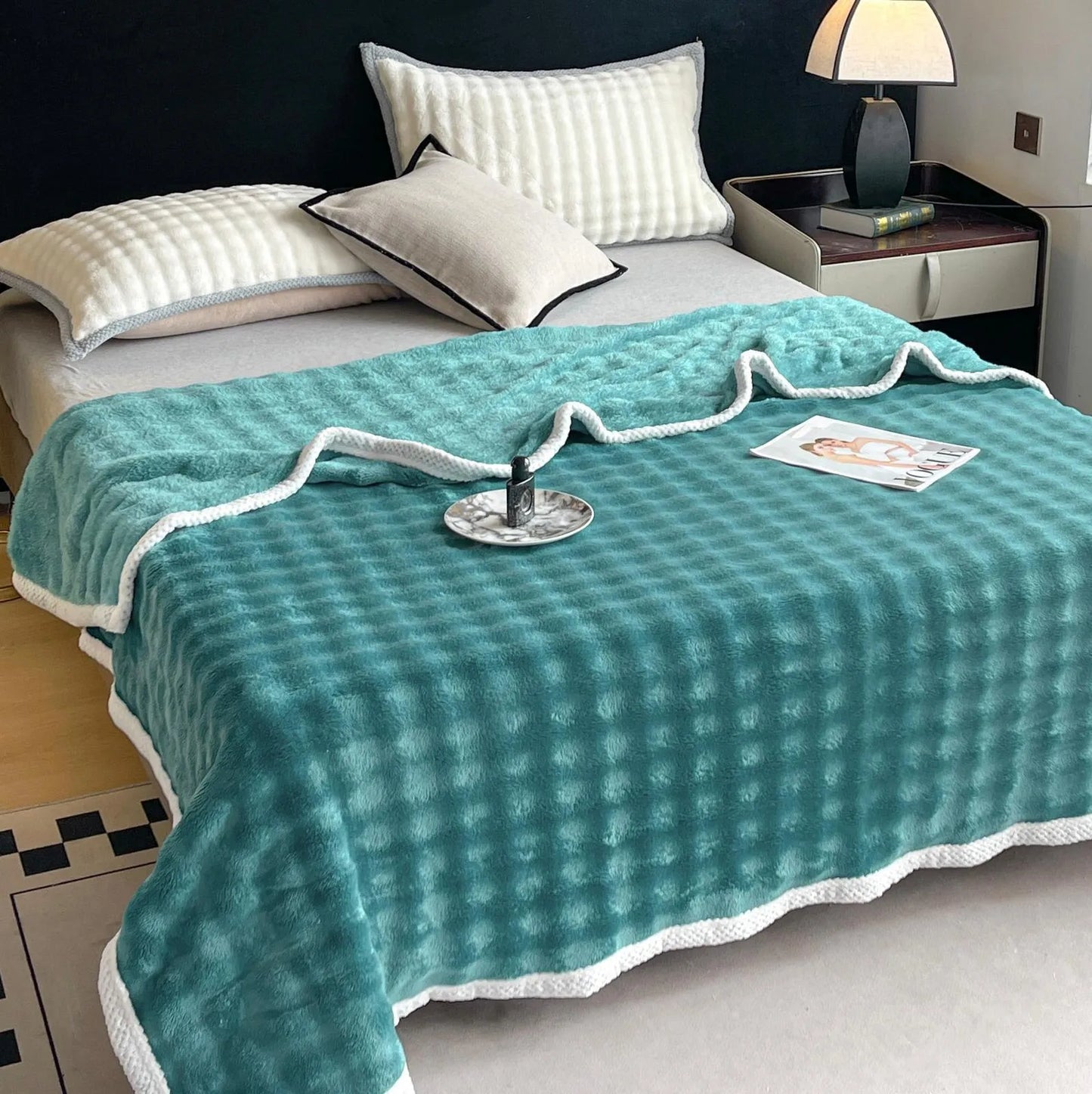 Patura de pat cocolino cu blana, dimensiune 200x230cm, diverse culori