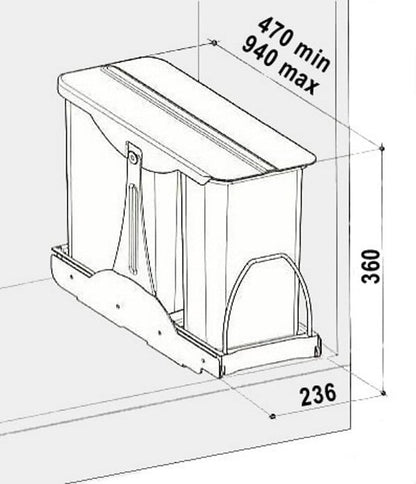 Cos de gunoi incorporabil colectare selectiva cu 3 recipiente x 8 litri