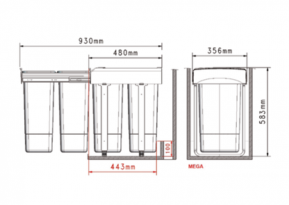 Cos gunoi incorporabil, colectare selectiva, cu 2 compartimente x26 litri
