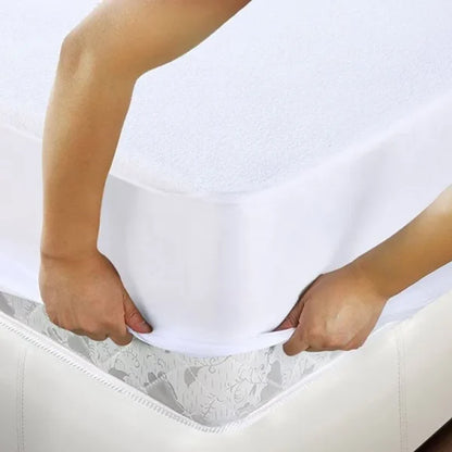 Husa de pat impermeabila cu elastic din bumbac, culoare alba
