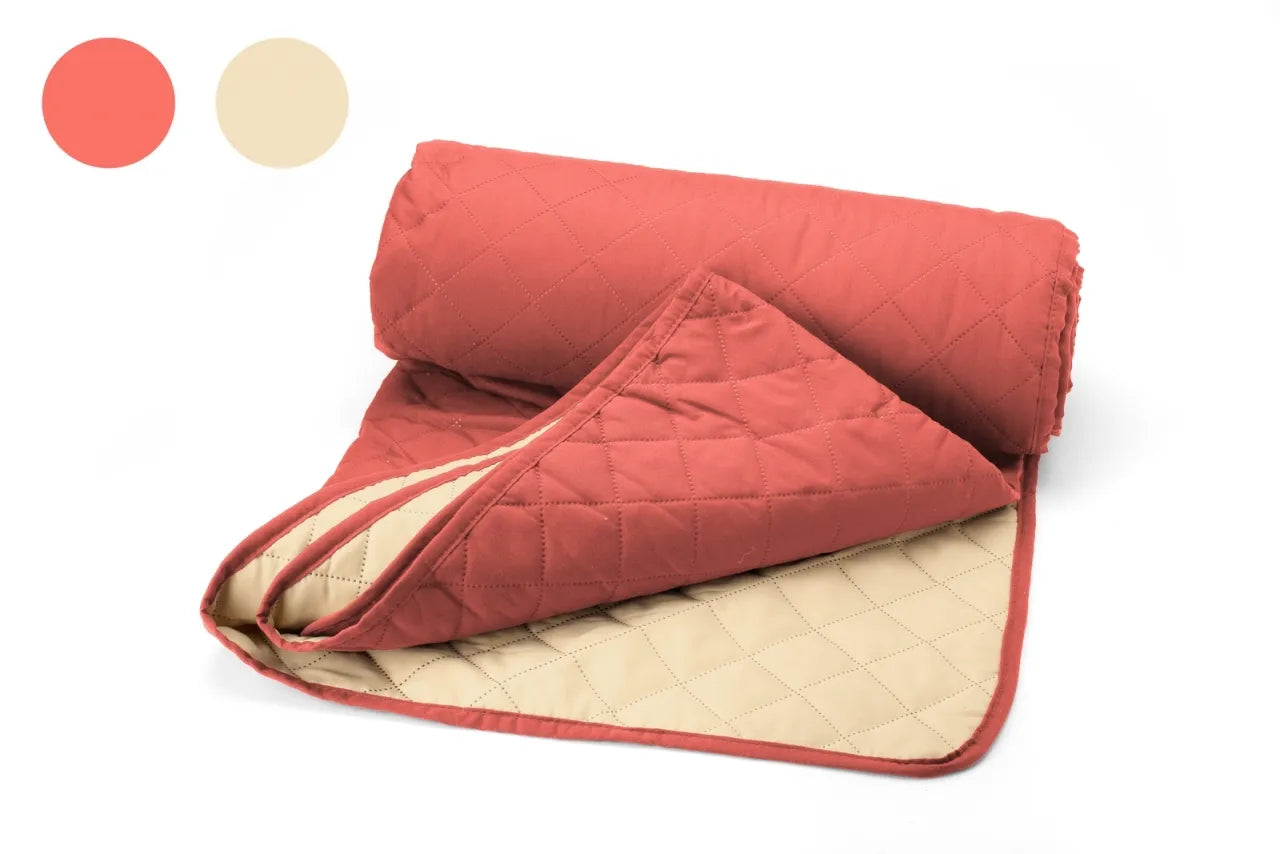 Cuvertura matlasata din microfibra,cu 2 fete Coral/Vanila, dimensiune 210x220cm
